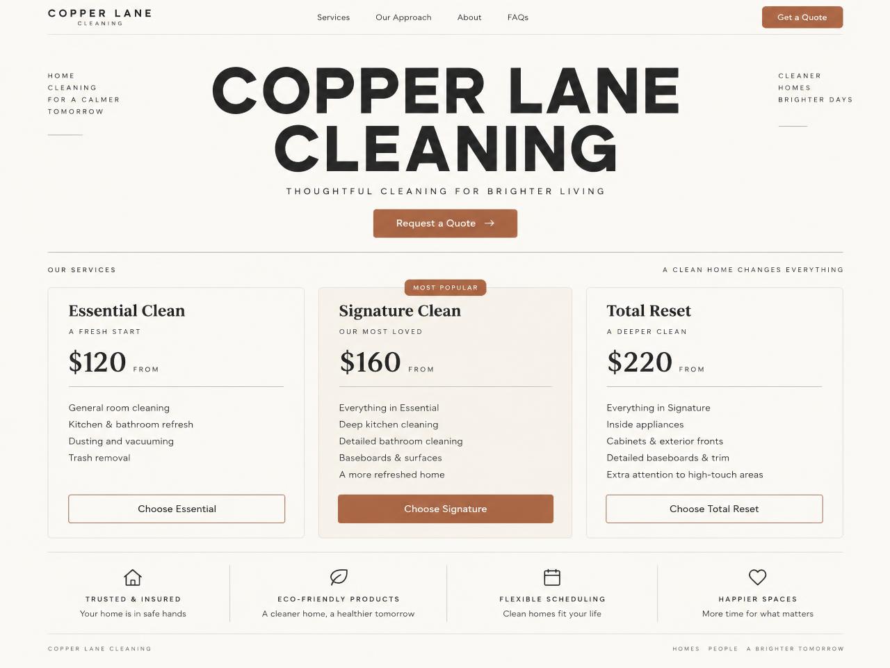 Concept design: a bright service-tier website for a cleaning company